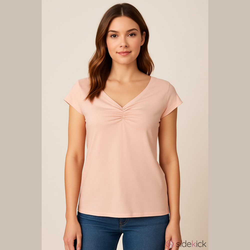 Guess Sweetheart Neckline Cap Sleeve T Peach XL
